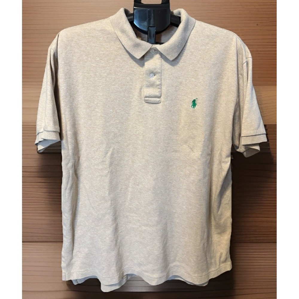 Polo Ralph Lauren Mens L Beige Green‎ Pony 100% Cotton Soft Comfort Preppy